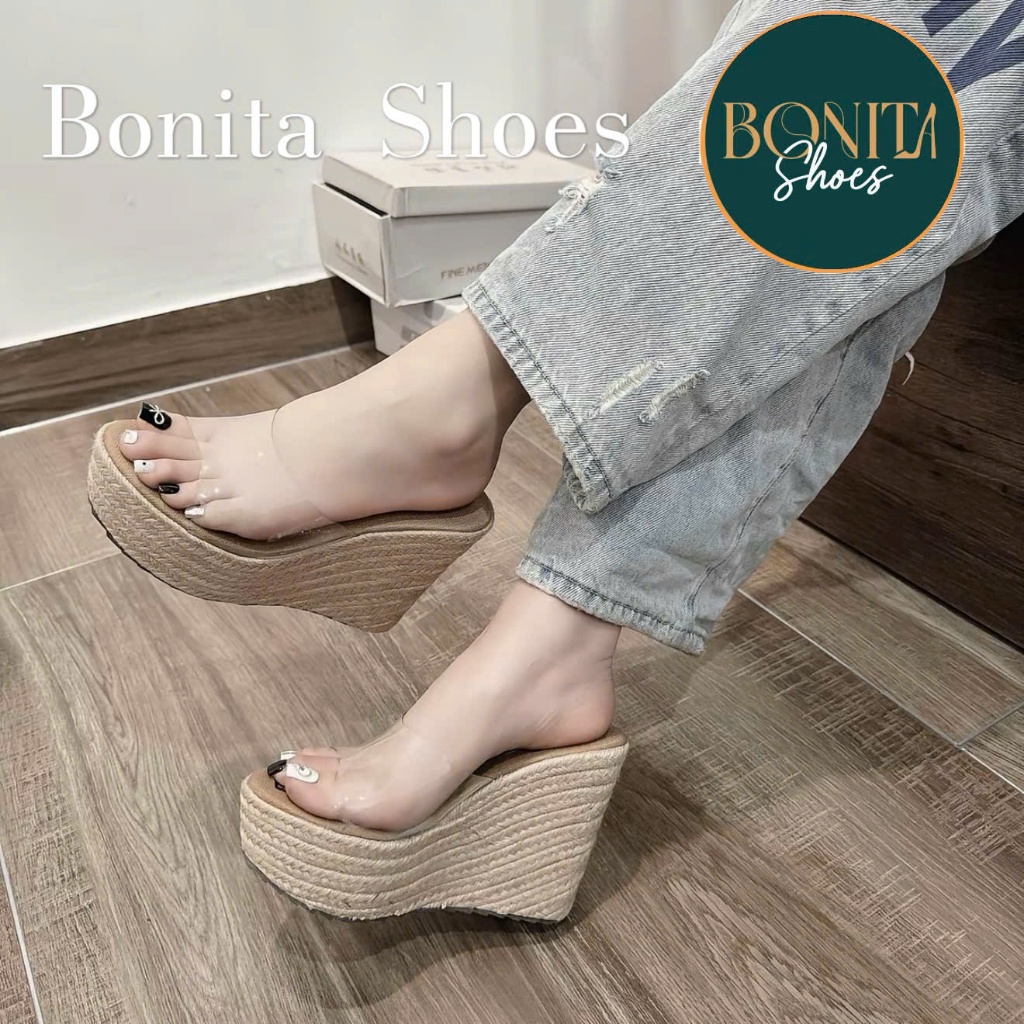 BMC14 Dép xuồng nữ đế cối Bonita Shoes quai mica trong 11 cm C - NS1
