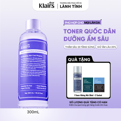 [ĐQ] Nước hoa hồng Dear, Klairs Supple Preparation Unscented Toner 300ml