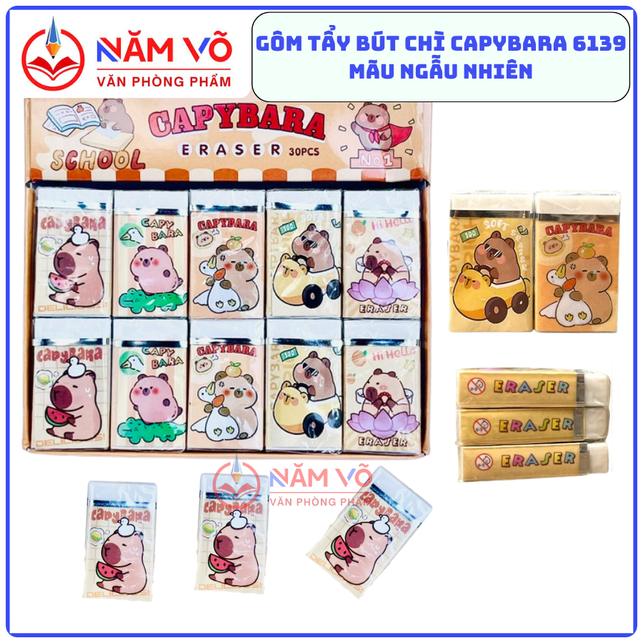 [E6139] COMBO 10 Cục Gôm Bút Chì / Tẩy Bút Chì Eraser Hình CAPYBARA Dễ Thương Màu TRẮNG E 6139 Tẩy S