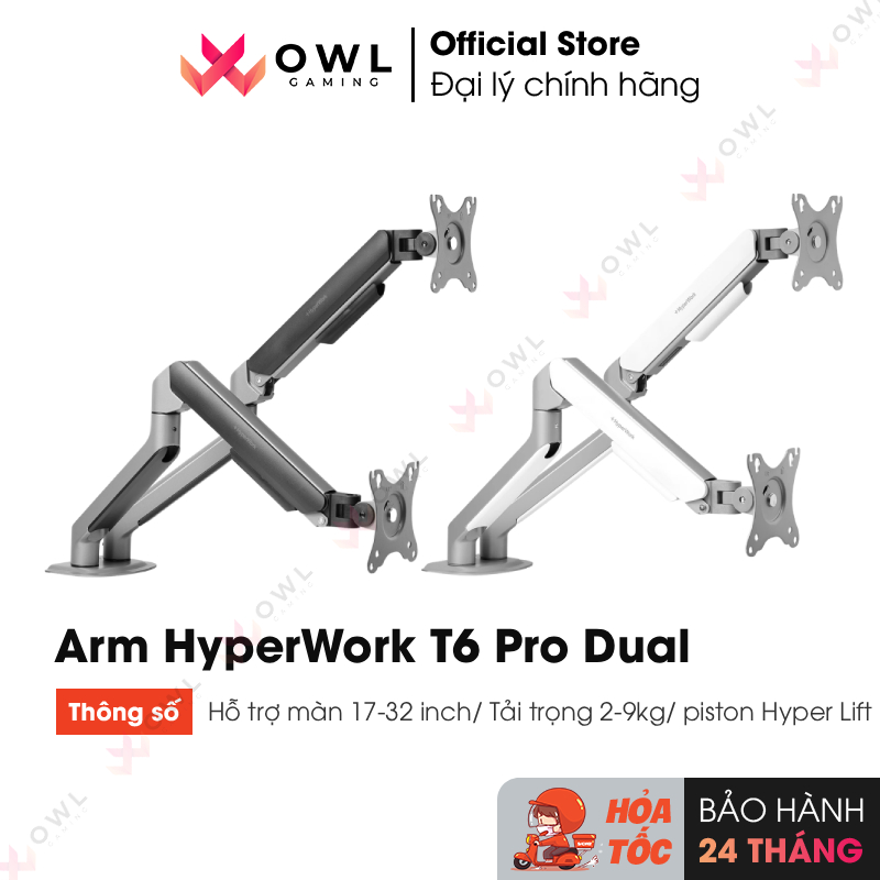 Giá treo / ARM màn hình Human Motion HyperWork T6 Pro Dual (Hàng chính hãng) - Tay treo linh hoạt, c