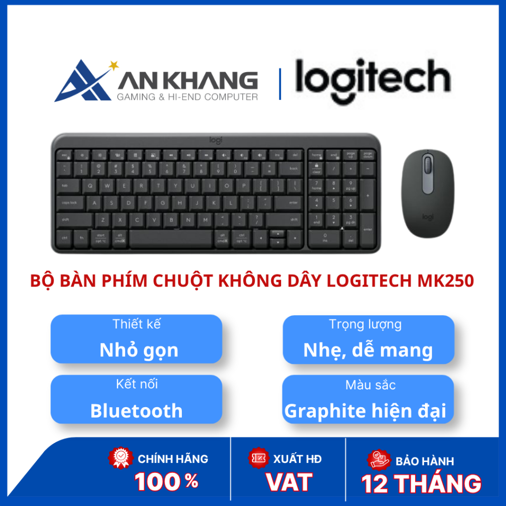 Bộ bàn phím chuột không dây Logitech MK250 Bluetooth Graphite 920-013559 | An Khang_Siêu Thị Máy Tín