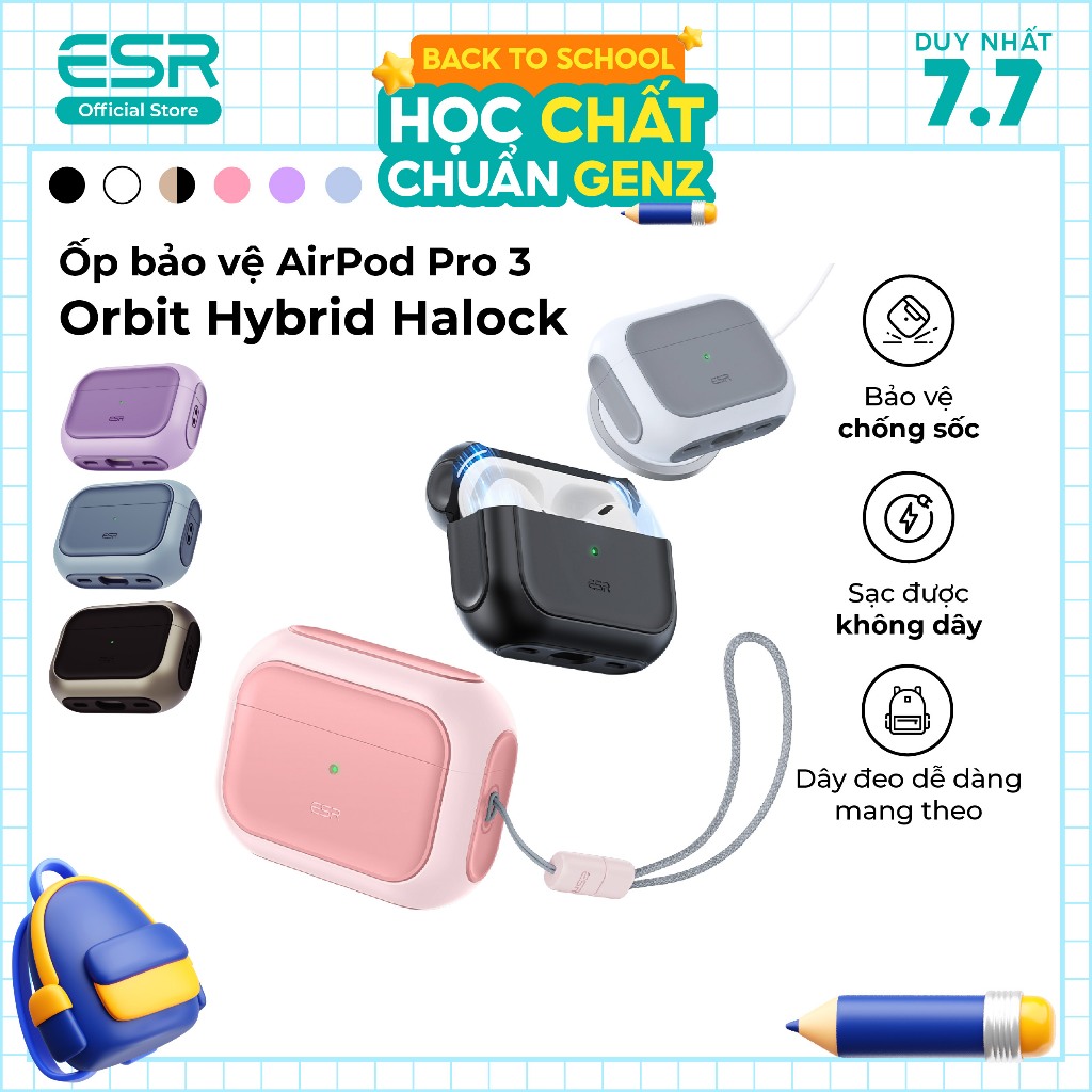 Ốp tai nghe ESR cho AirPods Pro 3 2025 Orbit Hybrid HaloLock