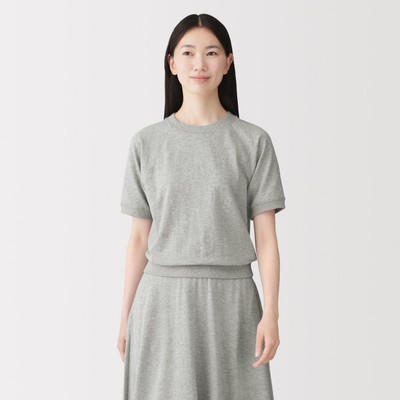 [26AW] MUJI Áo Thun Nữ Vải Nỉ Mỏng Cổ Tròn Tay Ngắn