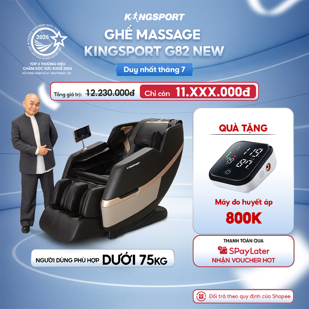 Ghế massage KINGSPORT G82 New Công Nghệ Làm Ấm Warmtech, Công Nghệ Massage Chân Legtech 2-in-1
