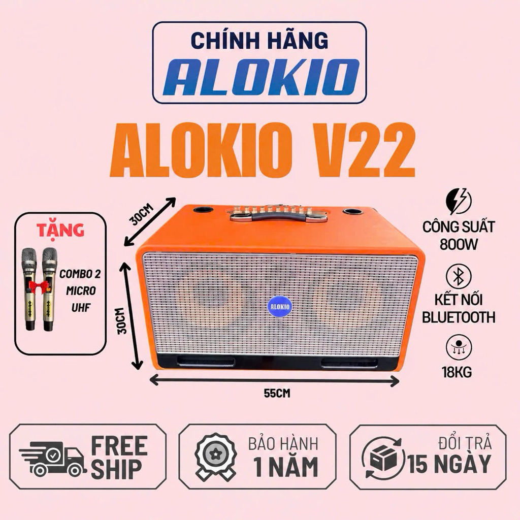 [CHÍNH HÃNG] Loa xách tay ALOKIO V22 2 bass 20 nhỏ gọn công suất lớn chất lượng cao