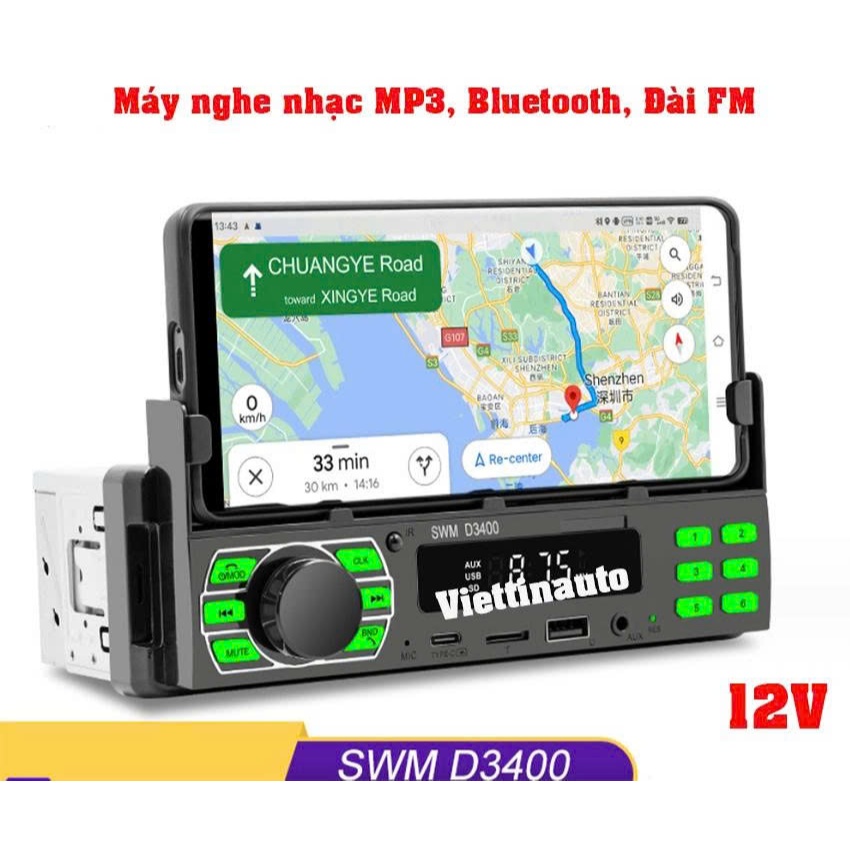 Máy nghe nhạc Bluetooth, đài FM cho Ô tô, máy nghe nhạc thẻ D3400