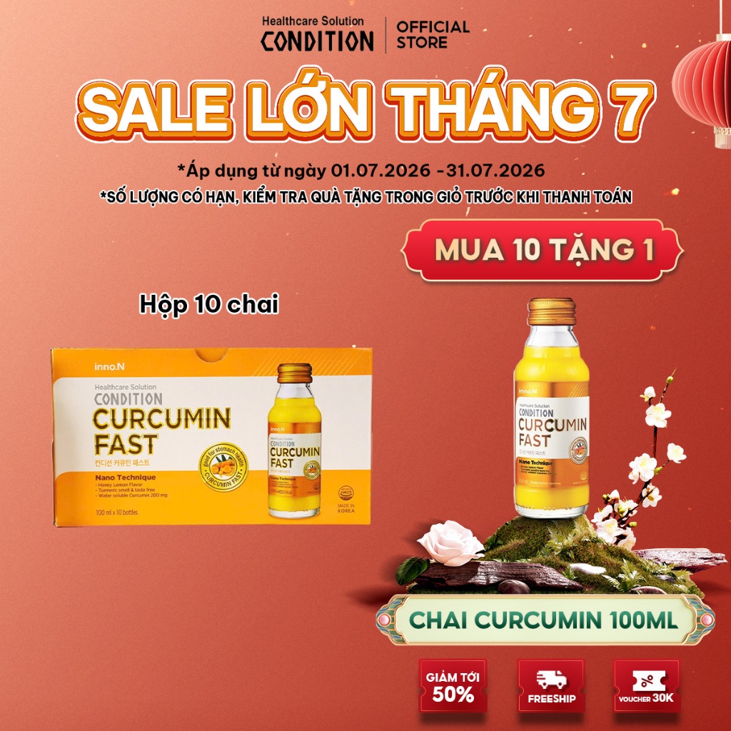 Hộp 10 chai nước tinh nghệ Nano Condition Curcumin Fast bảo vệ chức năng dạ dày