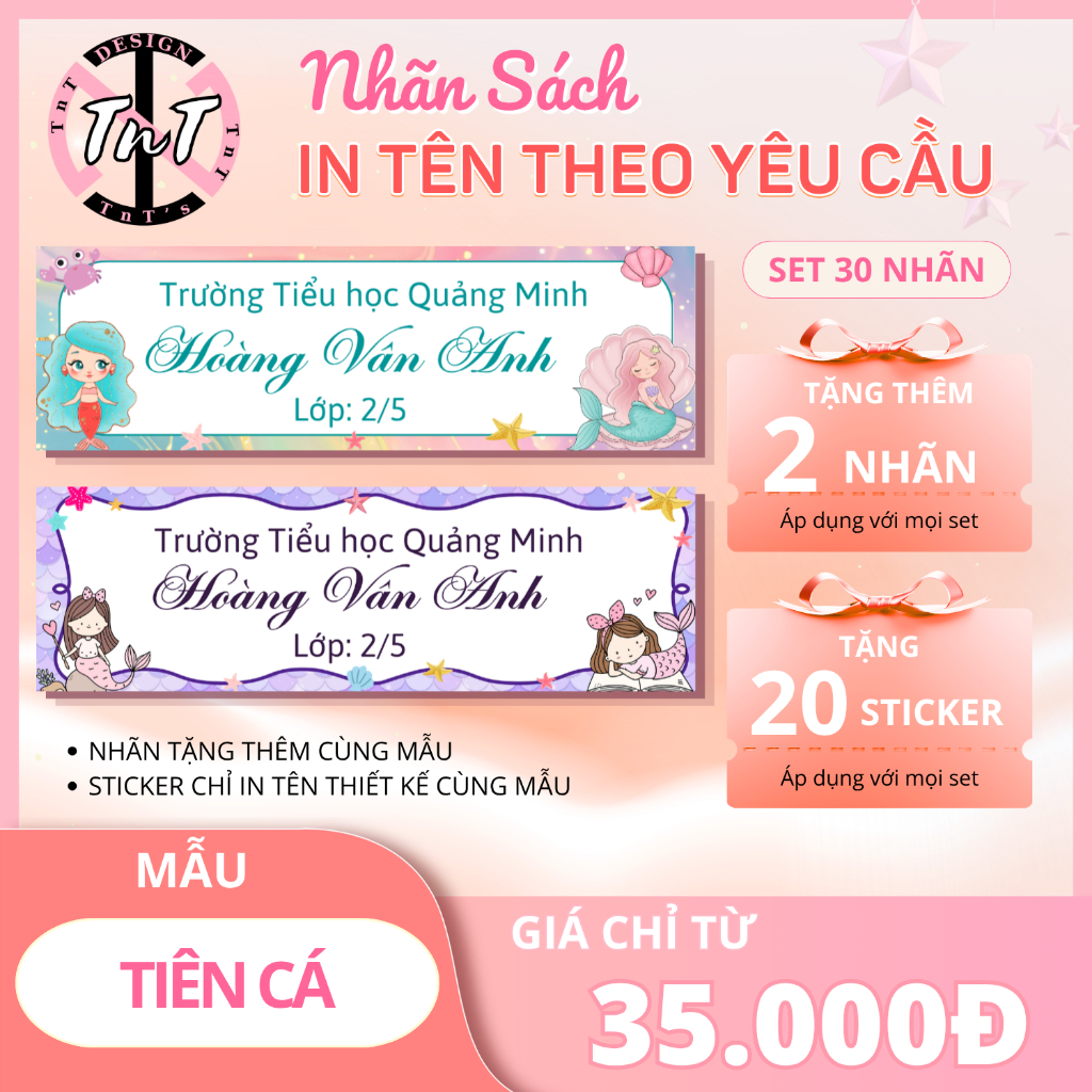 Nhãn Dán Sách Giáo Khoa In Tên Theo Yêu Cầu Cho Bé | Set 30 Nhãn + Tặng Sticker | Nhiều Mẫu Cute