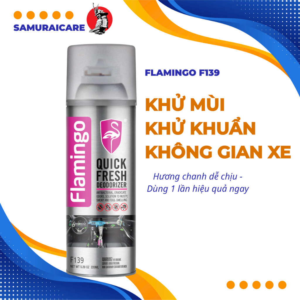 Xịt khử mùi ô tô, xịt xông khử mùi diệt khuẩn nano trong xe Flamingo F139 220ml -Hàng Chính Hãng