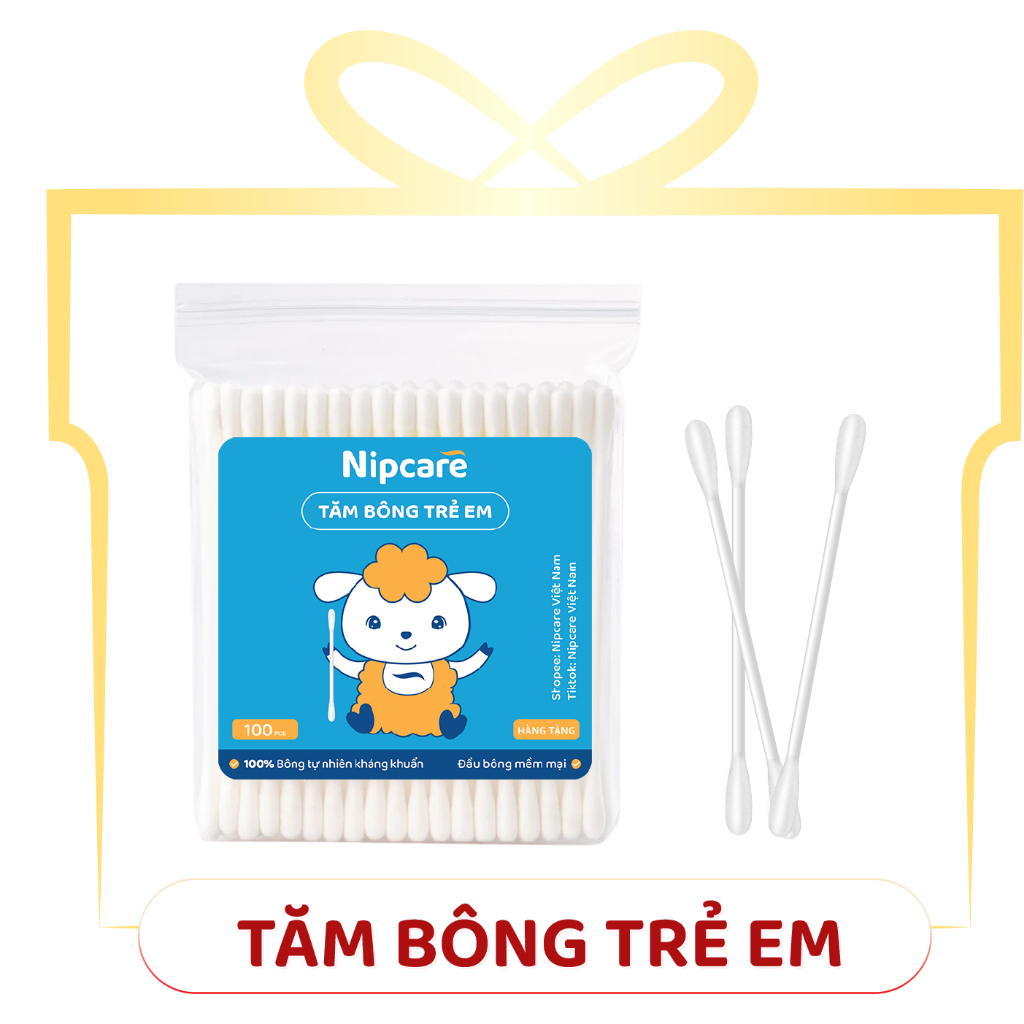 [QUÀ TẶNG KHÔNG BÁN] Túi tăm bông trẻ em Nipcare Novocare 100 cái