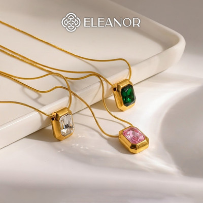 Dây chuyền nữ titan Eleanor Accessories hình chữ nhật đính đá phụ kiện trang sức vòng cổ 12234