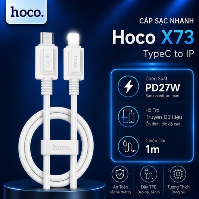 Cáp sạc nhanh PD27W Type-C to IP Hoco X73 hỗ trợ truyền dữ liệu dùng cho 14 trở xuống dài 1M