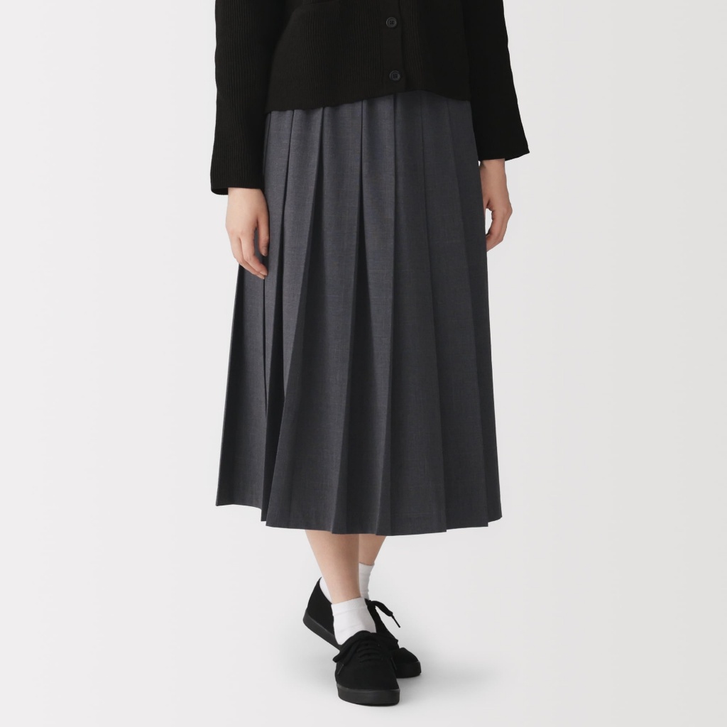 [26SS] MUJI Chân Váy Nữ Xếp Ly Dày
