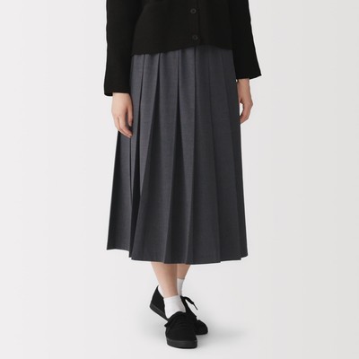 [26SS] MUJI Chân Váy Nữ Xếp Ly Dày