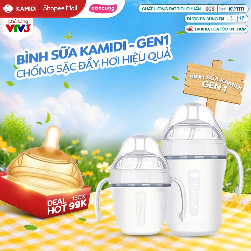 Bình Sữa Kamidi Chất Liệu Silicon Trắng Bình Sữa Cho Bé Chống Sặc Đầy Hơi Bé Ti Được Ở Mọi Tư Thế