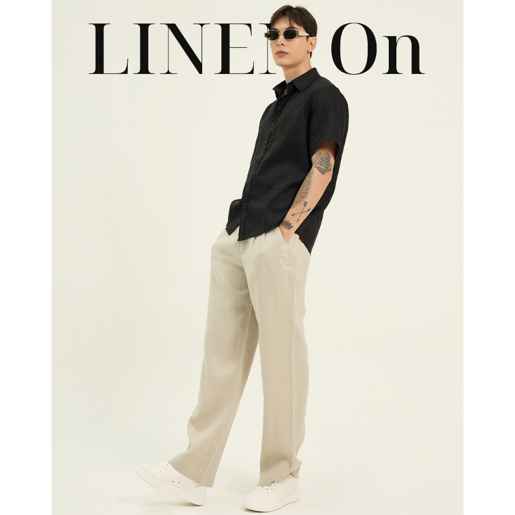 LINEN On | Áo Sơ Mi Nam Tay Ngắn Đen Tuyền | 100% Pure Linen