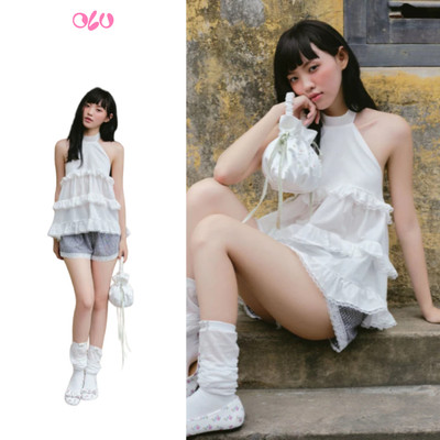 Quần OLV Gray Cotton Checked Ruffled Shorts trẻ trung năng động