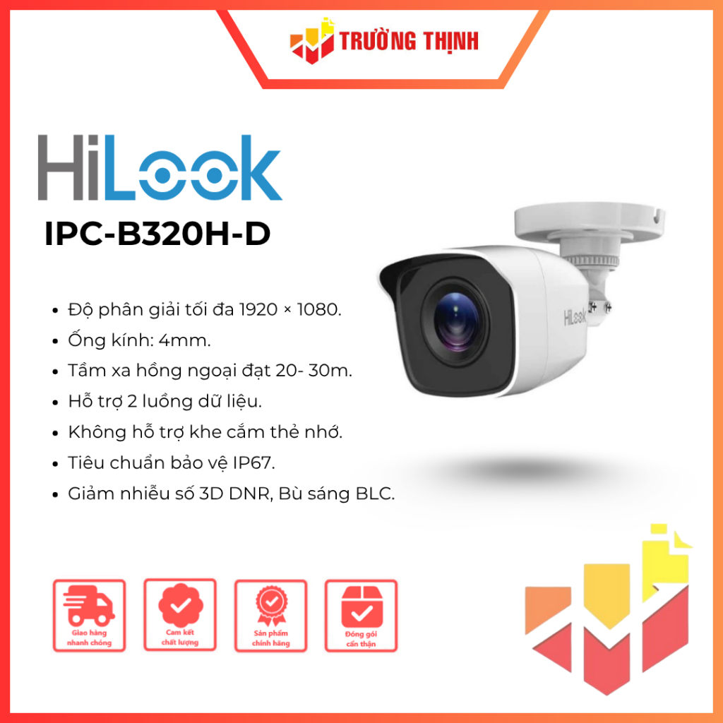 Camera IP 2MP Hilook IPC-B320H-D (non POE) | Full HD 1080P | Hồng ngoại 20m | 2MP