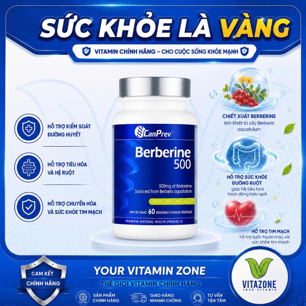 CanPrev Berberine 500mg Hỗ Trợ Chế Độ Ăn Uống Và Dinh Dưỡng Cân Đối