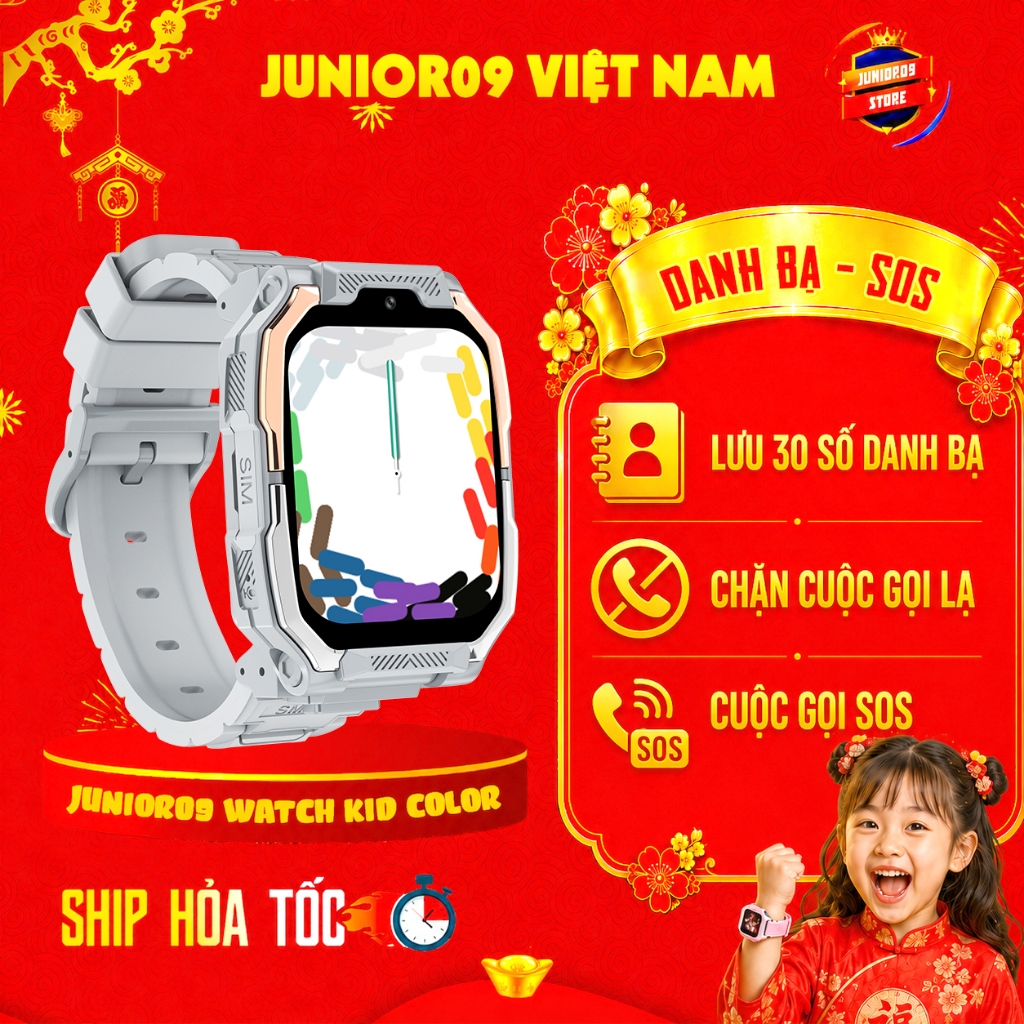 [ TẶNG DÂY ĐEO CỔ ] Đồng hồ thông minh Trẻ em JUNIOR09 WATCH KID COLOR | Lắp sim 4G Nghe gọi, Định vị GPS, Video Call | BigBuy360 - bigbuy360.vn