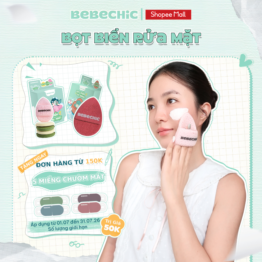 Bông Mút Bọt Biển Rửa Mặt BEBECHIC Mềm Mại, Hỗ Trợ Tạo Bọt, Làm Sạch Da Mặt Hiệu Quả (Hộp 3 Mút)