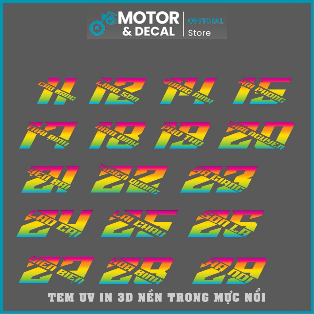 ( Giá 2 tem ) Tem Tỉnh Thành Việt Nam , Tem Dán Xe  63 Tỉnh Thành  - Tem UV mực nổi