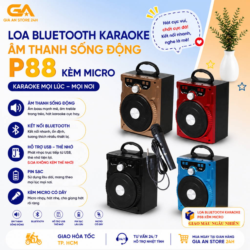 Loa Bluetooth P88 Tặng Kèm Micro Hát Karaoke