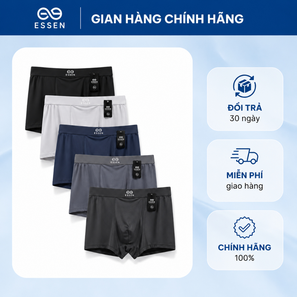 Combo 5 Quần lót nam boxer Thun Lạnh ESSEN, Quần boxer nam lạnh, thoáng khí, kháng khuẩn,khử mùi, co