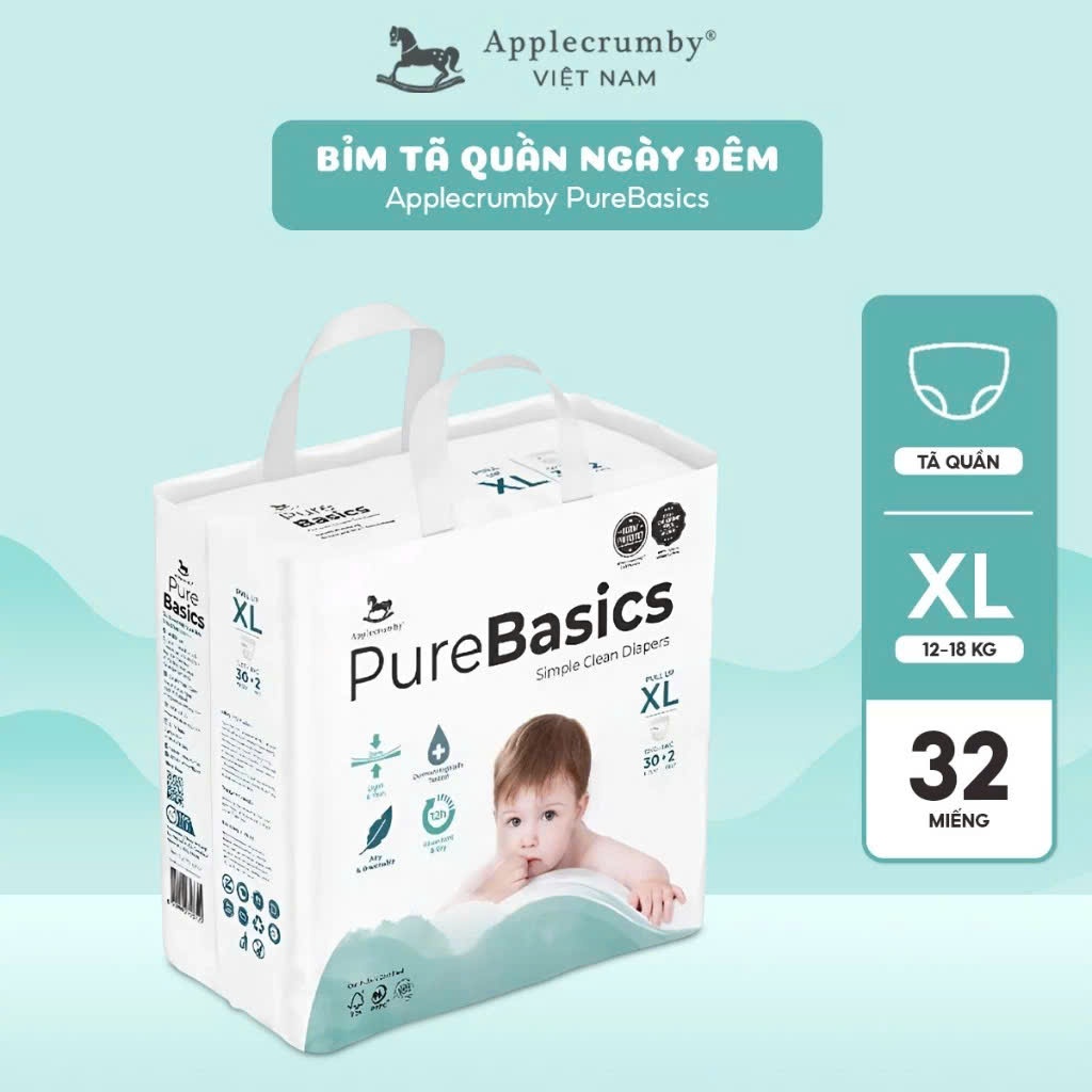 [APPLECRUMBY] Bỉm tã quần ngày đêm Applecrumby Purebasics Diapers Pull Ups