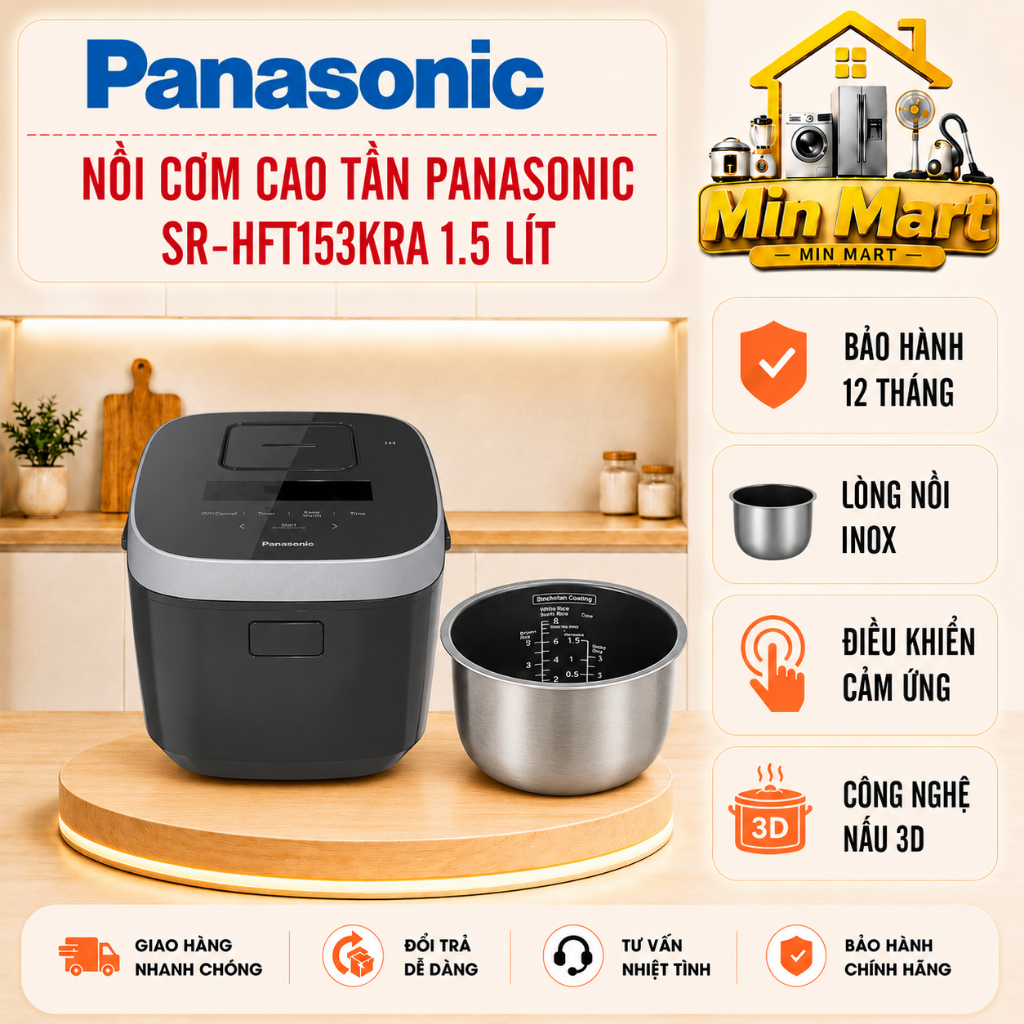 Nồi cơm cao tần Panasonic SR-HFT153KRA 1.5 lít, lòng nồi inox nhiều lớp, bảo hành 12 tháng toàn quốc