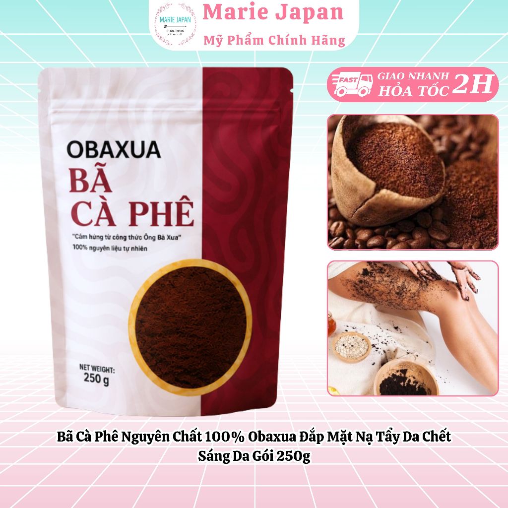 Bột Bã Cà Phê Nguyên Chất 100% Obaxua Đắp Mặt Nạ Tẩy Da Chết Sáng Da Gói 250g
