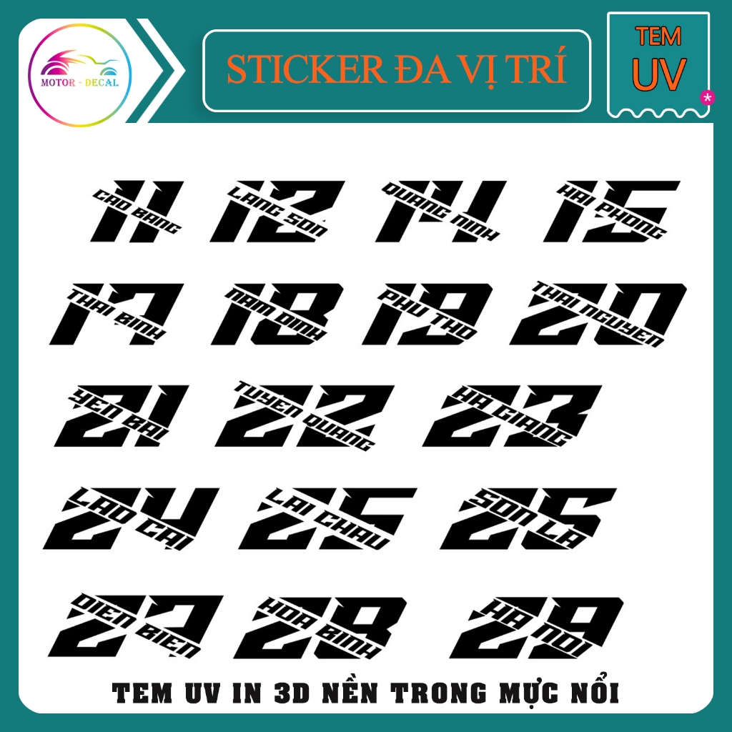 ( GIÁ 2 TEM ) Tem Tỉnh Thành Việt Nam, Tem Dán Xe  63 Tỉnh Thành  - Tem in Uv mực nổi