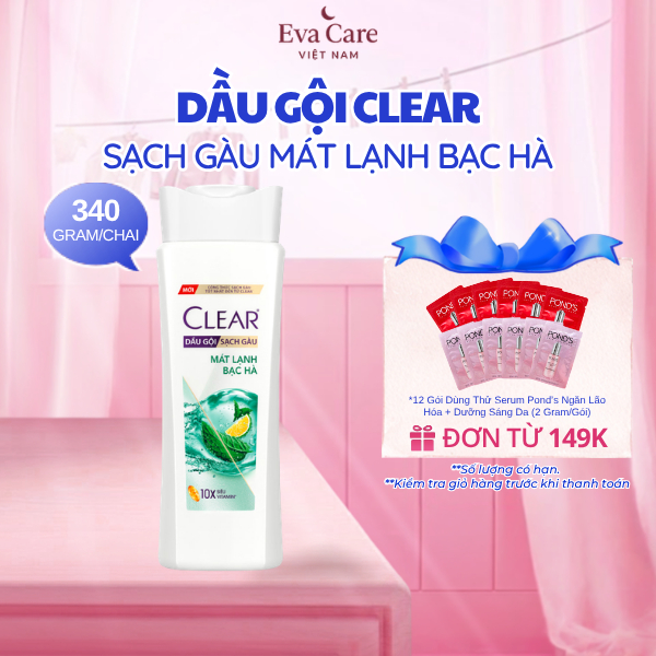 Dầu Gội Clear Mát Lạnh Bạc Hà Chai 340g