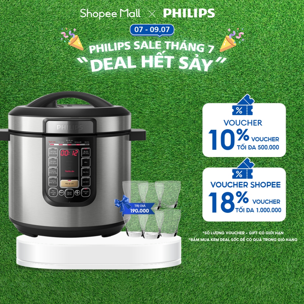 Nồi áp suất điện Philips HD2237/66 6 lít | 1190 - 1415W Hàng Chính Hãng