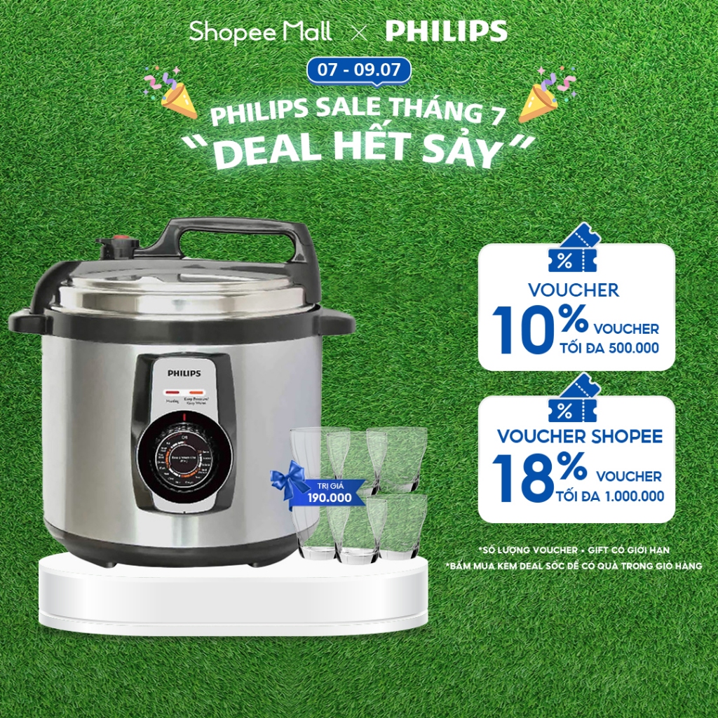 Nồi áp suất điện Philips HD2103/66 5L - Bạc đen, dung lượng lớn, an toàn và tiện lợi