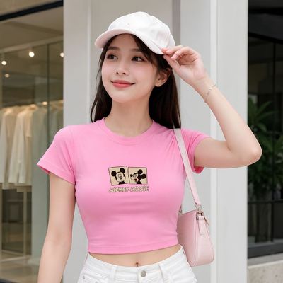 Áo croptop nữ in hình MICKEY MOUSE chất cotton Loza CR6224