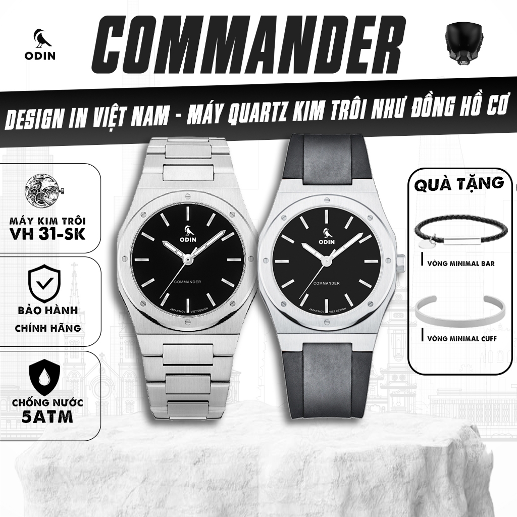 Đồng hồ Nam ODIN COMMANDER-Máy Pin Kim Trôi-Chính hãng Việt Nam máy Nhật VH31-chống nước 5ATM-Tặng k