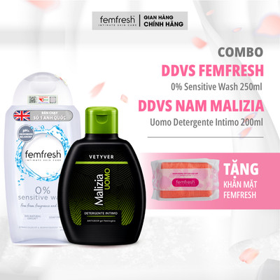 [MUA 2 TẶNG 1] Combo Dung Dịch Vệ Sinh Femfresh 0% Sesitive Wash Và Dung Dịch Vệ Sinh Nam Malizia Dành Cho Nam Và Nữ