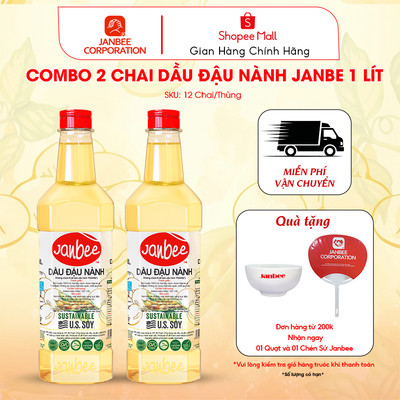 Dầu Ăn Đậu Nành Janbee Combo 2 Chai 1 Lít - Nguyên Chất 100%, Không Trans Fat, Tốt Cho Tim Mạch