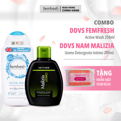 [MUA 2 TẶNG 1] Combo Dung Dịch Vệ Sinh Femfresh Active Wash 250ml Và Dung Dịch Vệ Sinh Malizia 200ml Dành Cho Nam Và Nữ