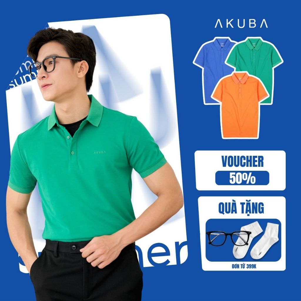 Áo Polo AKUBA Nam Cổ Bẻ Chất Cotton Mềm Mịn Form Slimfit Gọn Gàng, Trơn Basic Dễ Phối | EC01J655