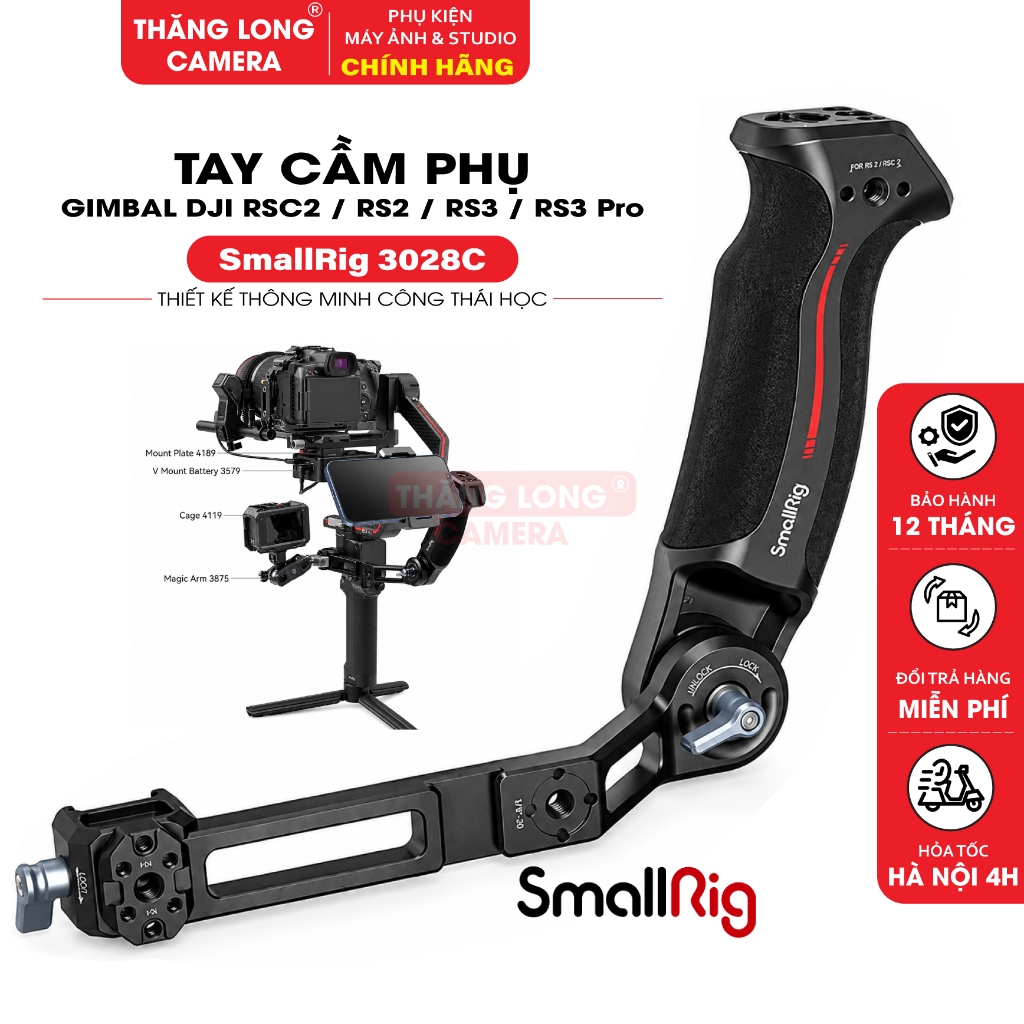 Tay Cầm Phụ SmallRig 3028C Cho DJI RS4 / RS3 Pro / RS3 / RS2 / RSC2 - Side Handle Hợp Kim Nhôm CNC H