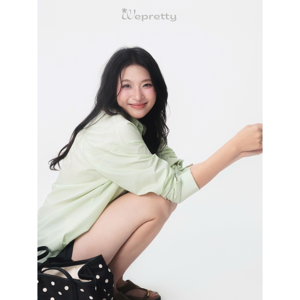 AH01 ÁO SƠ MI TAY DÀI Wepretty Clothes Áo Somi Dáng Rộng, Áo Sơmi Nữ Basic Oversize Chất Liệu Thô Nế