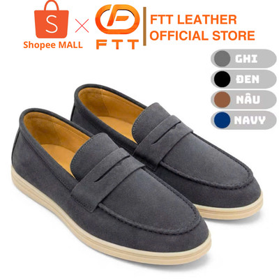 Giày da lộn nam dáng lười Penny Loafer trơn FTT Leather đế cao cấp siêu nhẹ hạn chế trượt mã FC005B2