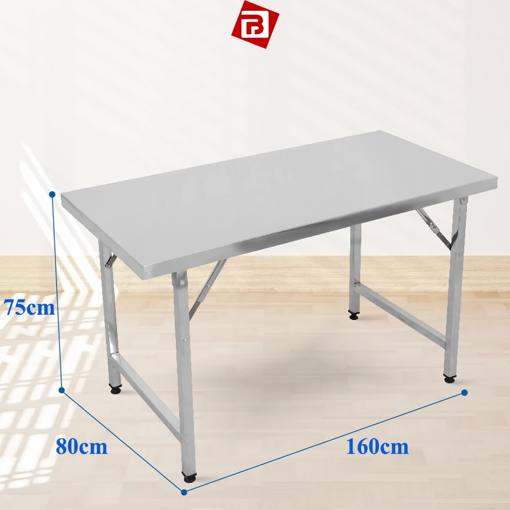 [Hỏa tốc] Bàn inox chữ nhật chân gấp gọn QUI PHÚC, bàn ăn inox gấp gọn 80x160, 80x180