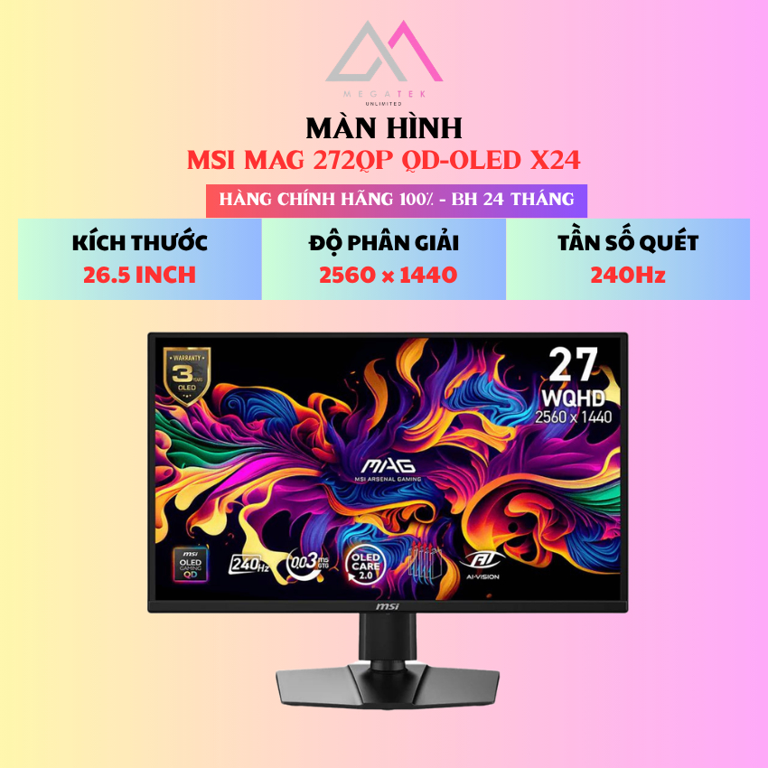 Màn hình Gaming MSI MAG 272QP QD-OLED X24 26.5 inch 2K 240Hz 0.03ms QD-OLED