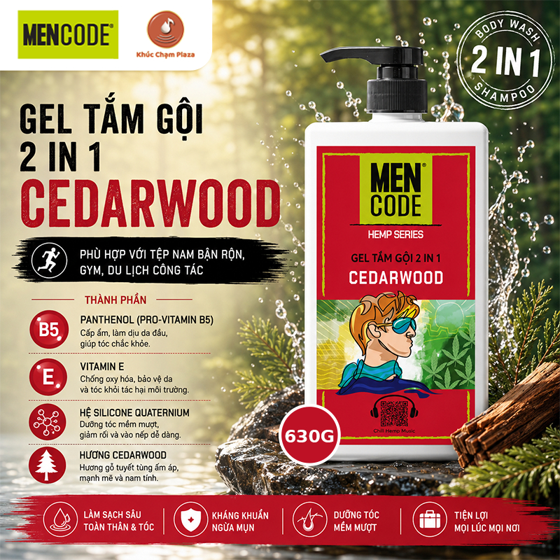 GEL TẮM GỘI 2  NAM GIỚI 2 IN 1 MENCODE H.E.M.P N' CEDARWOOD