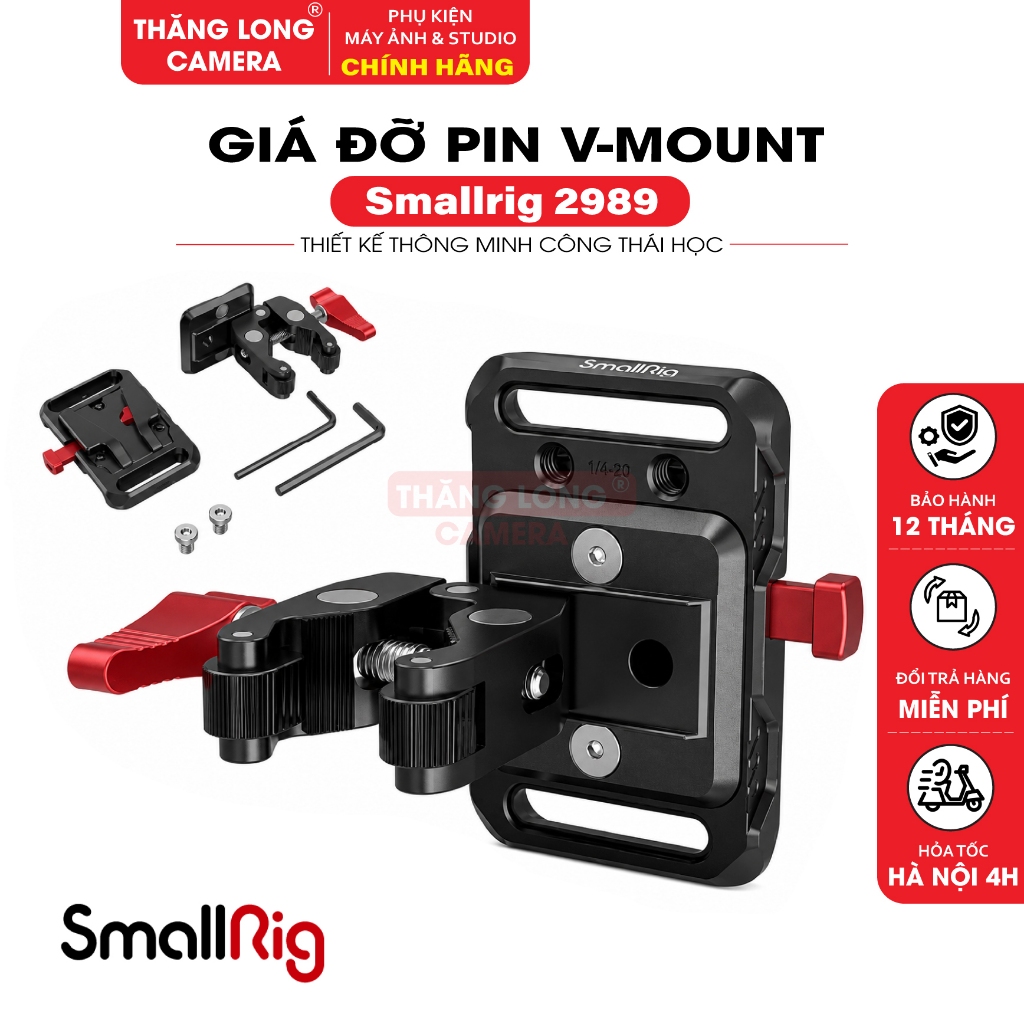 Giá Đỡ Pin V-Mount SmallRig 2989 Kèm Super Clamp - V Mount Battery Plate Có Kẹp Càng Cua Gắn Chân Đè