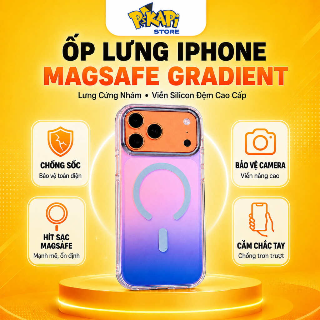 Ốp Lưng Từ Tính Gradient Chống Sốc Pikapi Store Cho iPhone 16/17 Pro Max - Thiết Kế Thời Trang