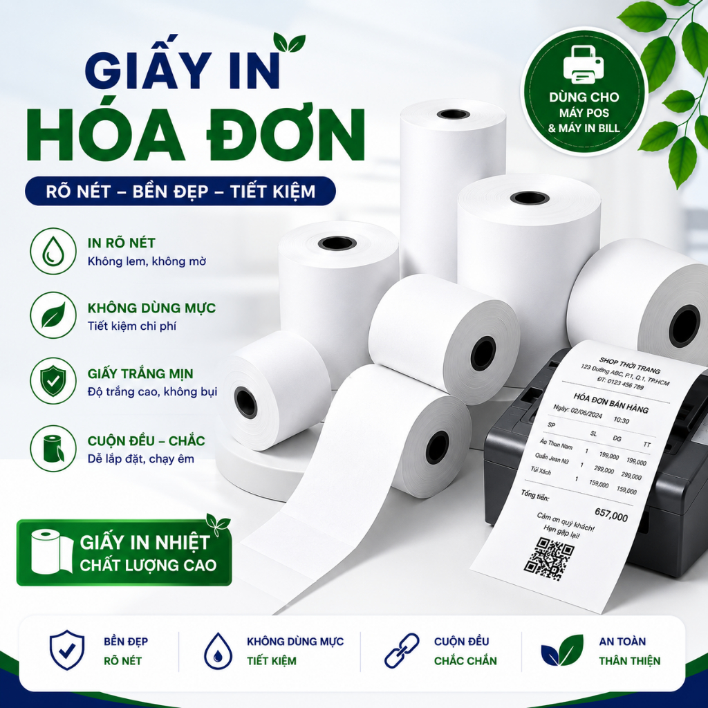 [HỎA TỐC] 6-10 Cuộn Giấy In Bill Nhiệt K57 & K80 - Cuộn In Hóa Đơn Cho Máy POS, Quán Cafe, Siêu Thị
